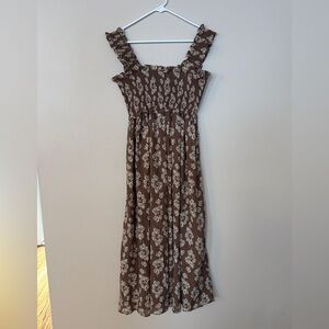 Altar'd State Brown Maxi Dress with Cream Floral Print size Medium